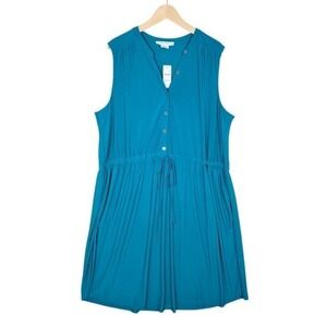 NWT Penningtons Women's Teal Blue Sleeveless Button Front Shirtdress 2X